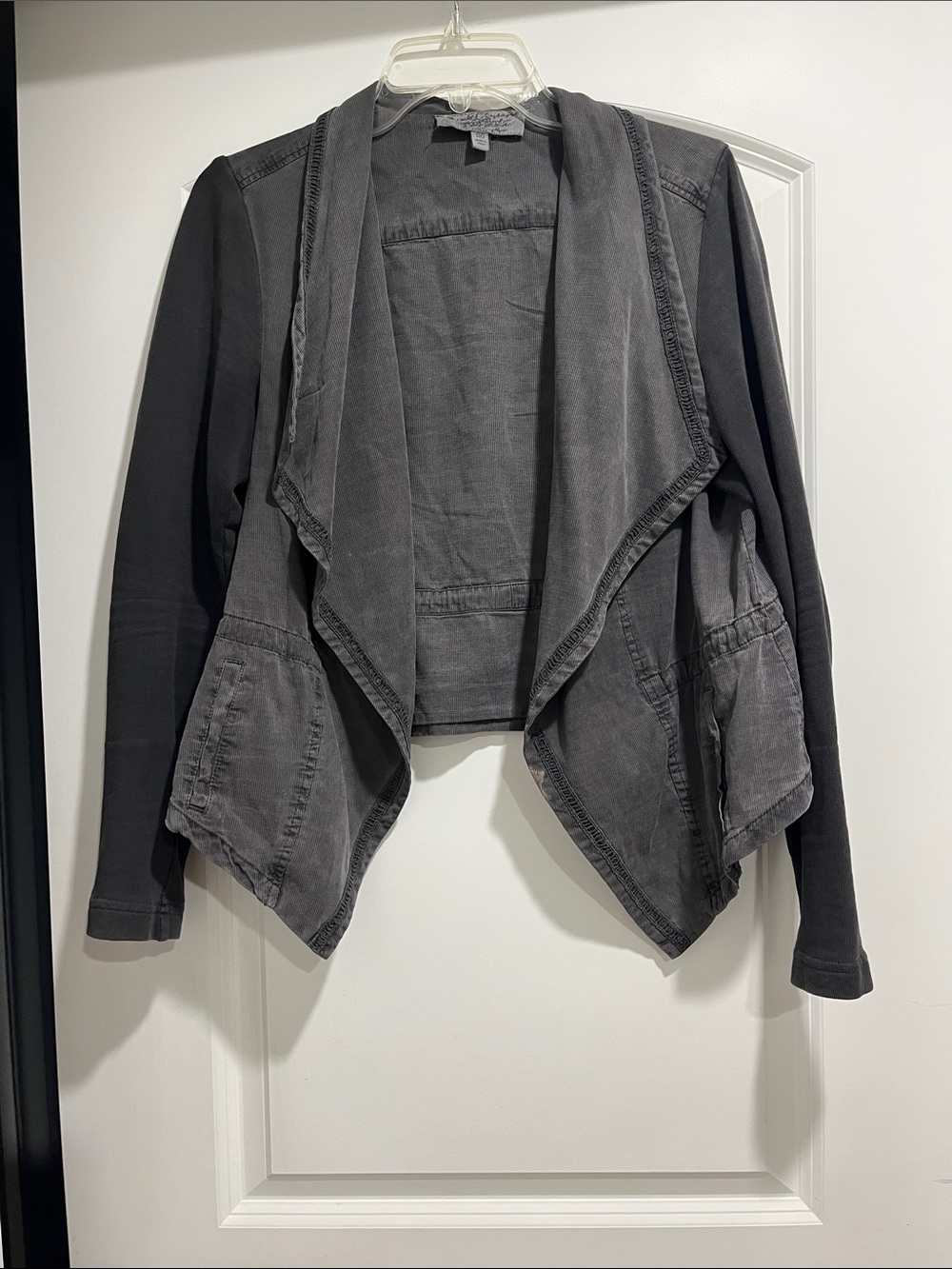 Open-Front Draped Blazer in Charcoal Gray
